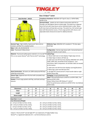 Tingley XL Fluorescent Yellow Green Eclipse Jacket with Attached Hood and Silver Reflective Tape
