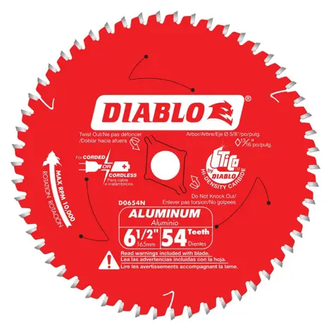 6-1/2"X54 Tooth Medium Aluminum Cutting Saw Blade W/Carded Diablo