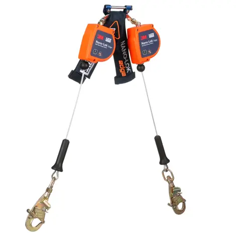 3M DBI-SALA Nano-Lok Edge Twin-Leg Personal Self-Retracting Lifeline with 8' Cable and Steel Swivel Snap Hook