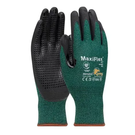 2XL BLACK/GREEN ATG MAXIFLEX NITRILE DOTTED CUT RESISTANT FOAM NITRILE COATED PALM AND FINGERS GLOVES PIP