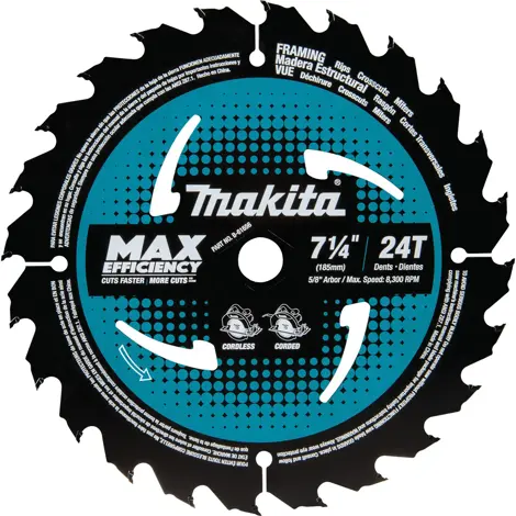 7-1/4" 24T Carbide-Tipped Max Efficiency Circular Saw Blade, Framing, 10/Pk Makita