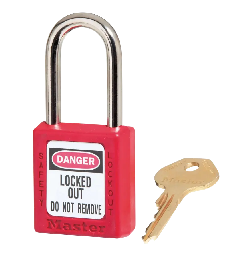 White Cap | Master Lock Red Zenex Thermoplastic Safety Padlock, 1