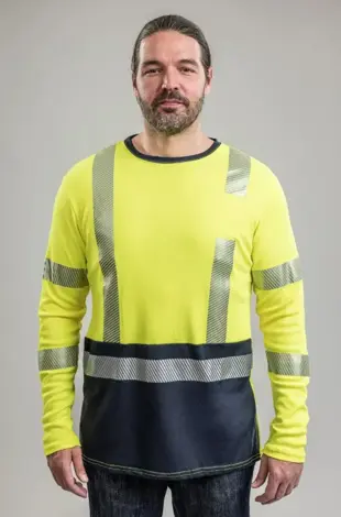 DriFire 2XL Fluorescent Yellow Class 3 Flame-Resistant Hi-Vis Dual Hazard Long Sleeve Hybrid T-Shirt