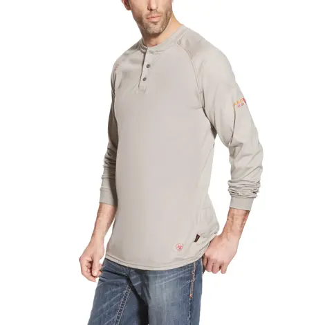 Ariat Mens 2XL Silver Fox Flame Resistant Long Sleeve Henley Top