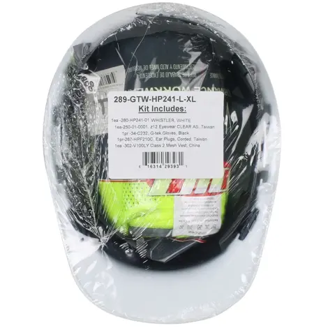 PIP Whistler XL/2XL White Pre-Packed PPE Kit with HP241 Hat, Safety Eyewear, Earplugs, Gloves, and Vest