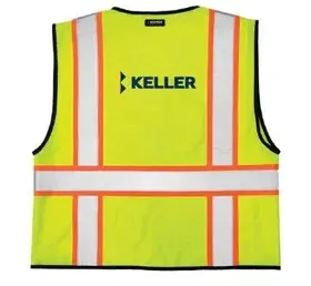 Kishigo Large-XL Lime 1527 Class 2 Single Pocket Contrasting Mesh Vest with Keller Logo