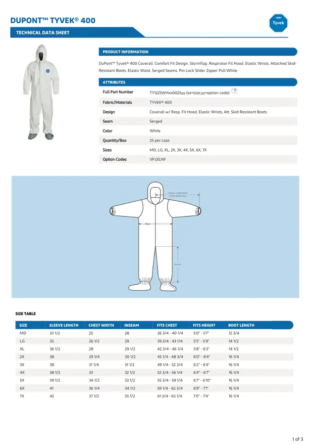 White Cap | TYVEK 2XL White Coverall with Hood & Bootie