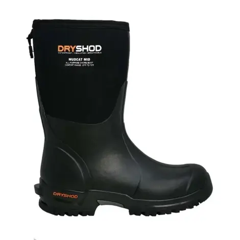 Dryshod Mudcat Mens Size M10 Black Orange Mid Boot