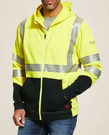 Ariat Mens XL Hi-Vis Yellow Flame Resistant Hi-Vis Full Zip Hoodie