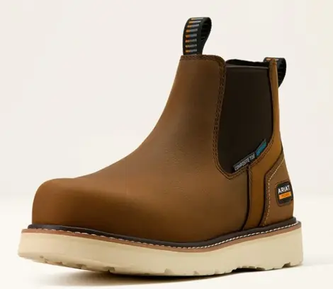 Ariat Mens Size 9.5D Distressed Brown Rebar Wedge Chelsea Waterproof Composite Toe Work Boot