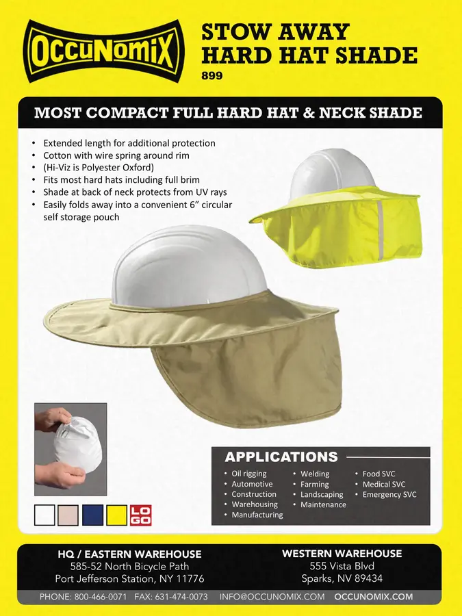 White Cap | Occunomix Stow-Away Hard Hat Shade - Hiviz Yellow