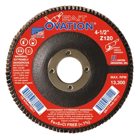 120G 4-1/2" 7/8" Ovation Z Flap Disc Sait United Abrasives