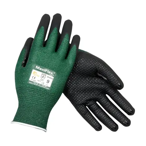Xl Black/Green Atg Maxiflex Nitrile Dotted Cut Resistant Foam Nitrile Coated Palm And Fingers Gloves Pip