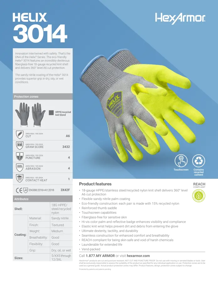White Cap | HexArmor Helix 3014 XS ANSI A6 Cut-Resistant Gloves