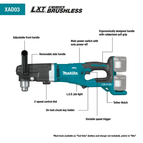 Makita 18V X2 LXT Lithium-Ion (36V) Brushless Cordless 1/2" Right Angle Drill Kit (5.0Ah)